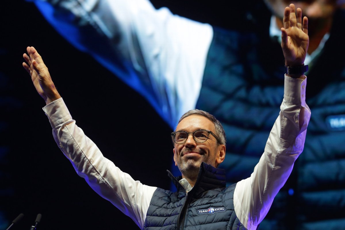 Head of the Freedom Party Herbert Kickl poses at a final election campaign event at St. Stephen's square in Vienna, Austria, Friday, Sept. 27, 2024, ahead of the country's national election which will take place on Sept. 29.