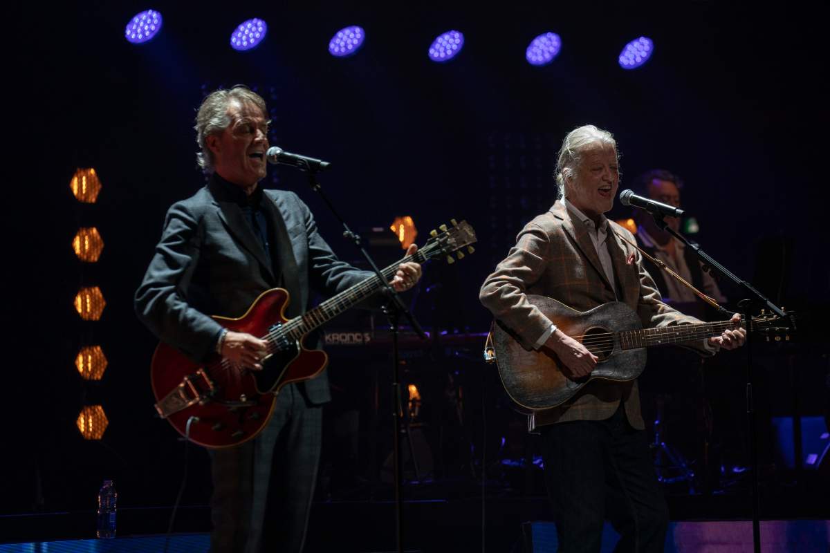 Jim Cuddy and Greg Keelor of Blue Rodeo perform together at the Canadian Songwriters Hall of Fame Induction Ceremony at Massey Hall in Toronto, on Saturday, September 28, 2024.