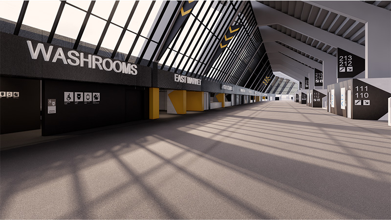 Rendering of proposed upgrades to Commonwealth Stadium in Edmonton, including more natural light on the concourse.