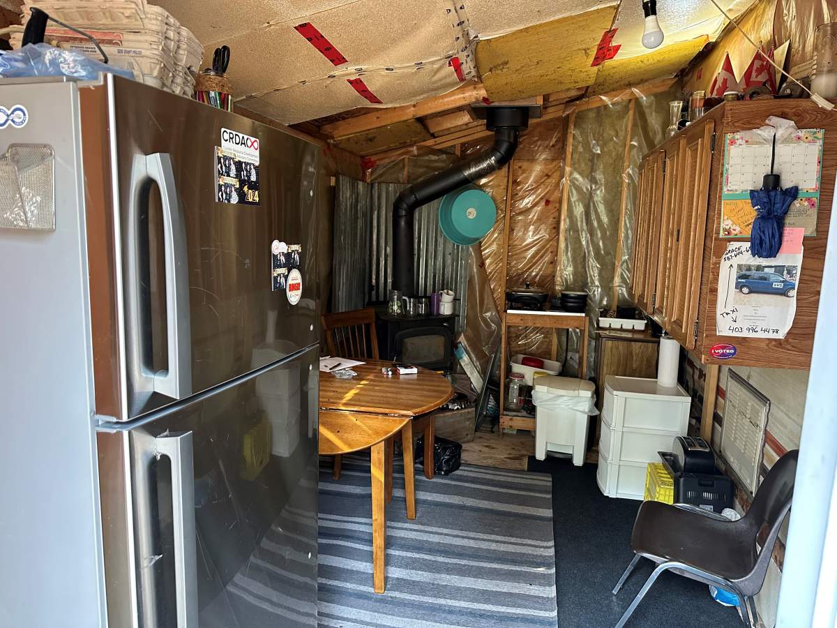 Teh camper trailer Darlene Richards lives in, in Conklin, Alta. in September 2024.