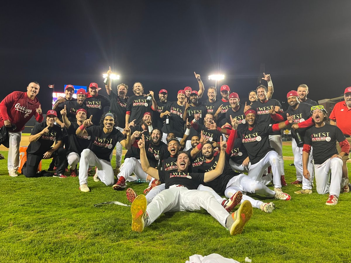 The Winnipeg Goldeyes celebrate the West Division Championship after a win in the deciding Game 3.