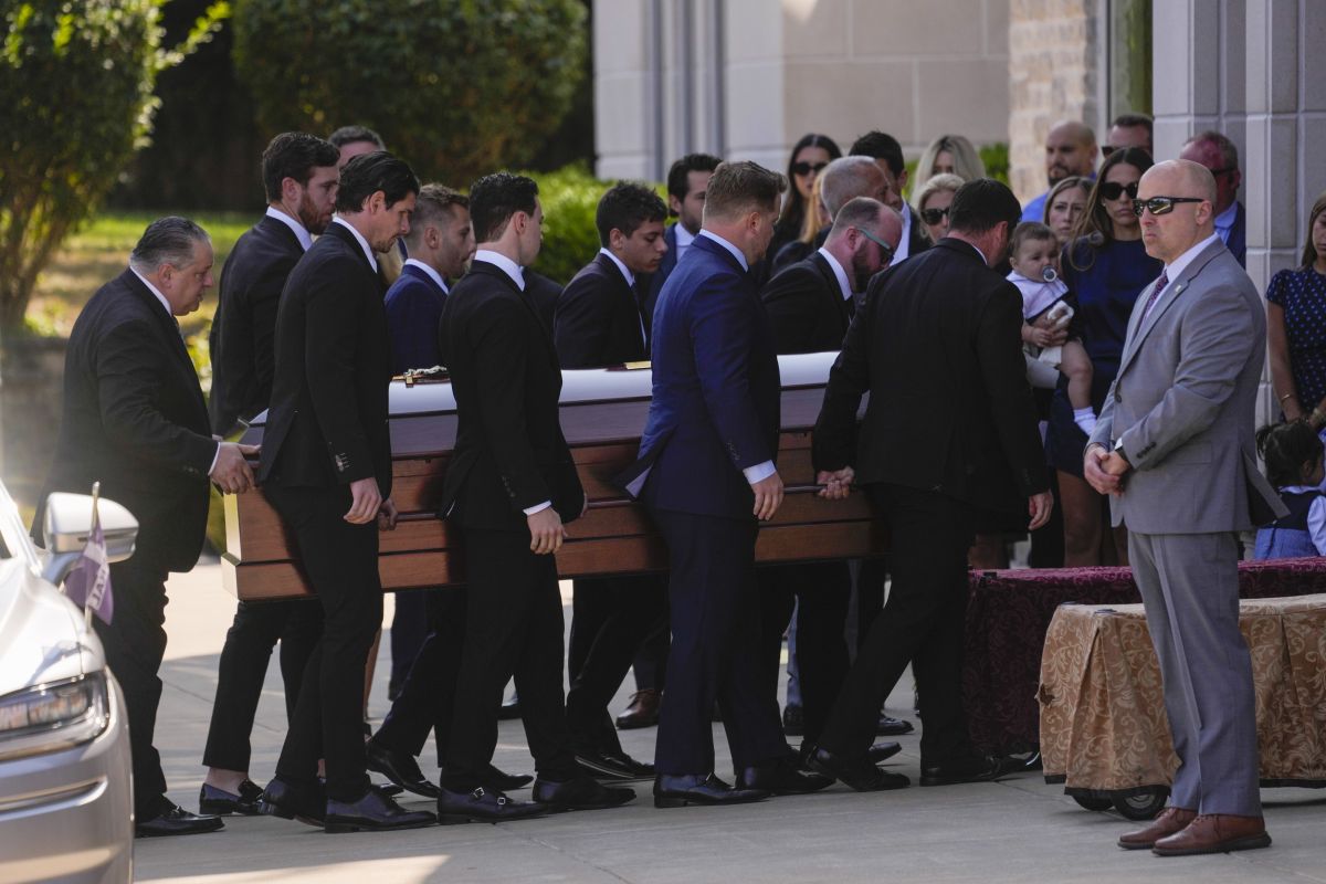 The remains of Columbus Blue Jackets hockey player John Gaudreau his and his brother Matthew's funeral at St. Mary Magdalen Catholic Church in Media, Pa., Monday, Sept. 9, 2024.