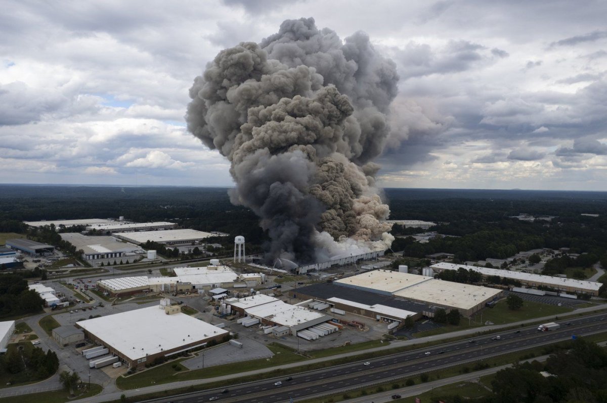 Smoke billows from a fire at the BioLab facility in Conyers, Georgia.