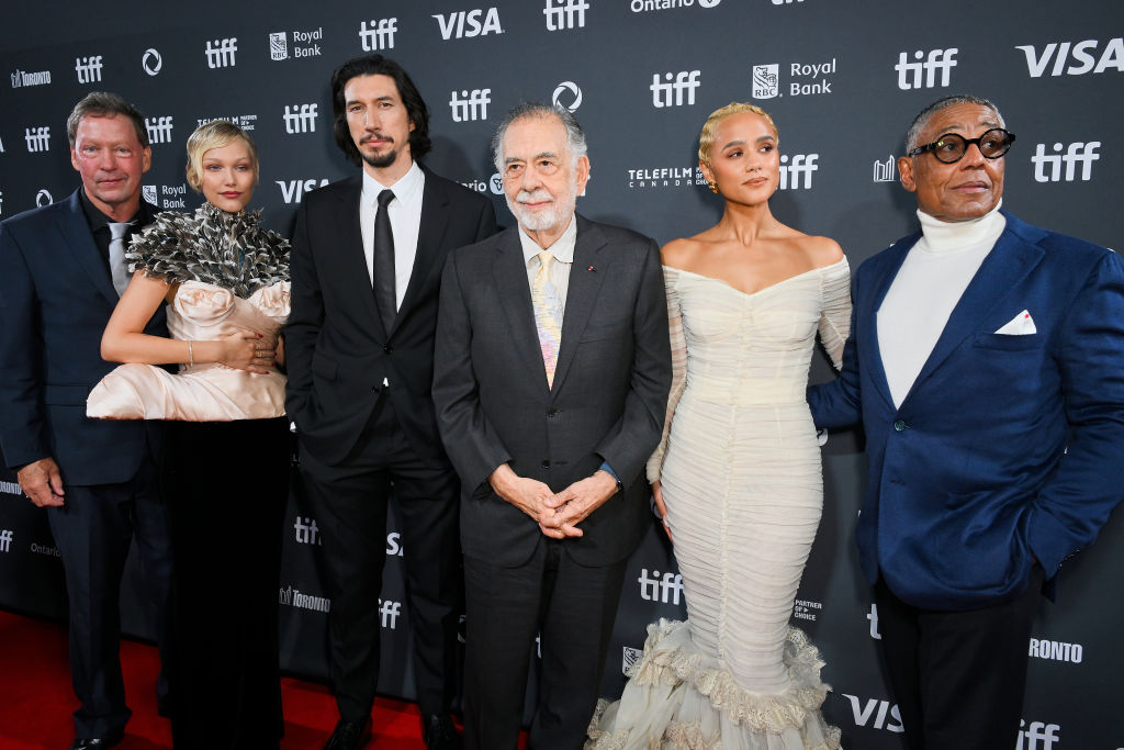 DB Sweeney, Grace Vanderwaal, Adam Driver, Francis Ford Coppola, Nathalie Emmanuel, and Giancarlo Esposito attend the premiere of “Megalopolis” during TIFF at Roy Thomson Hall on September 09, 2024 in Toronto, Ontario.