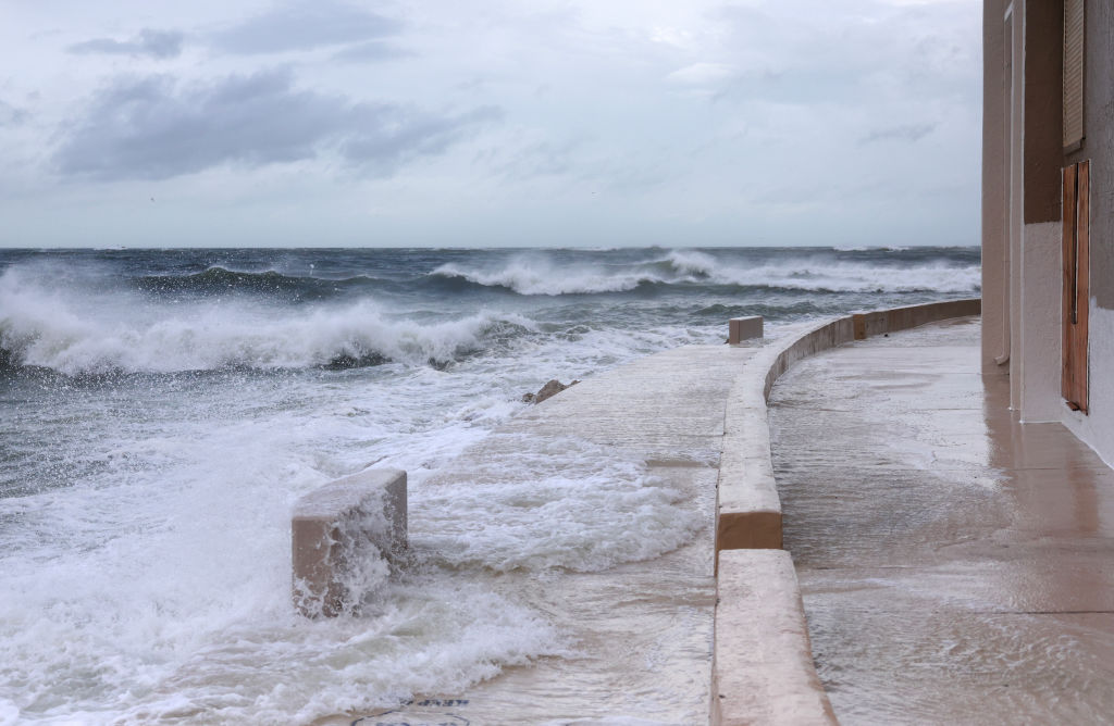 Waves from the Gulf of Mexico push up against the shore as Hurricane Helene churns offshore on September 26, 2024 in St. Pete Beach, Florida. Later today, Helene is forecast to become a major hurricane, bringing the potential for deadly storm surges, flooding rain, and destructive hurricane-force winds along parts of the Florida West Coast.