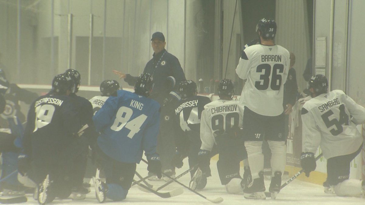 The Jets practice at the Hockey For All Centre.