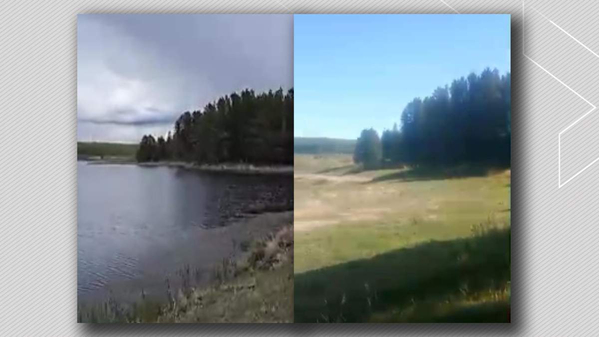 Modeste Creek in Brazeau County in May 2024 (left) and four months later in September (right.)