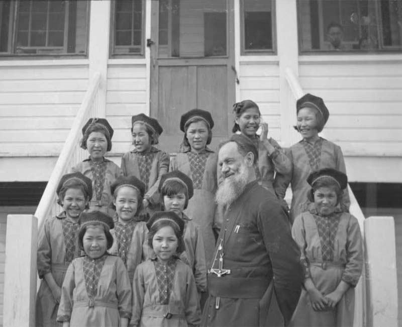 An archival photo from the Sturgeon Landing Residential School.
