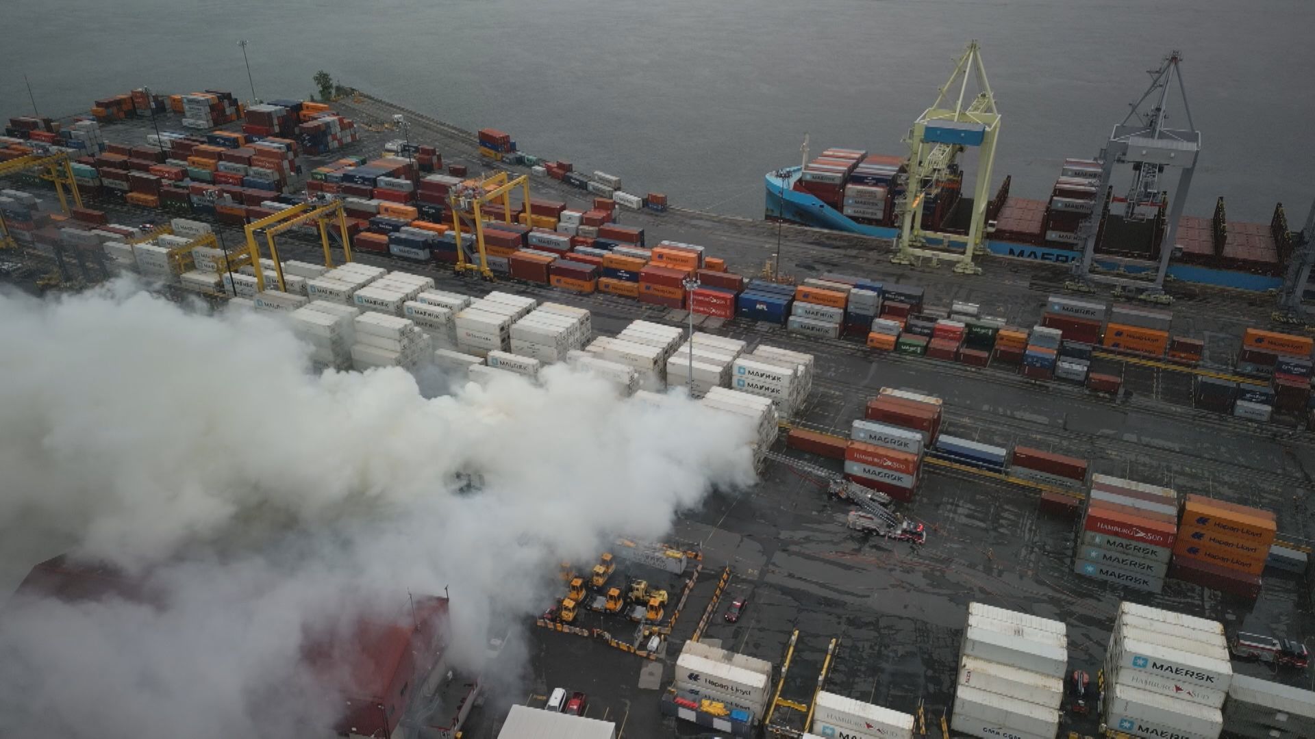 Firefighters battle major blaze involving lithium batteries at Port of Montreal