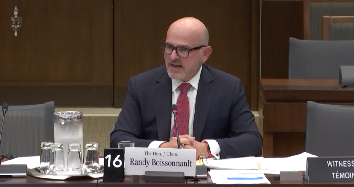 Federal cabinet minister Randy Boissonnault testifying before the parliamentary ethics committee on Thursday, Sept. 19, 2024.