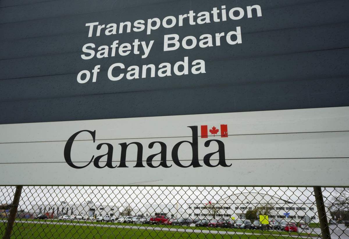 Transportation Safety Board of Canada (TSB) signage is pictured outside TSB offices in Ottawa on Monday, May 1, 2023. The Transportation Safety Board of Canada will deploy a team to probe an aircraft accident that happened Tuesday afternoon at an airport in northern Alberta.
