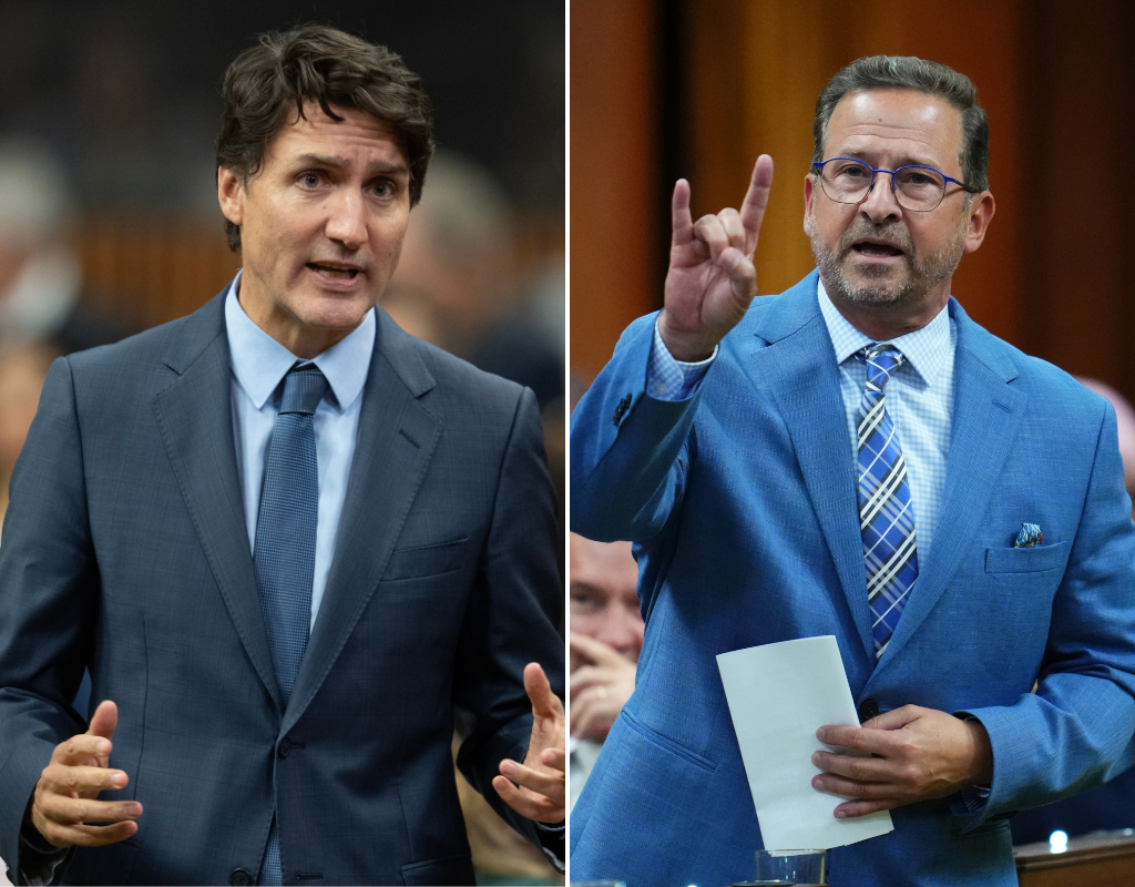 Left: Prime Minister Justin Trudeau during Question Period on September 25, 2024. Right: Yves-Francois Blanchet, Leader of the Bloc Quebecois, rises during question period on Sept. 17, 2024.