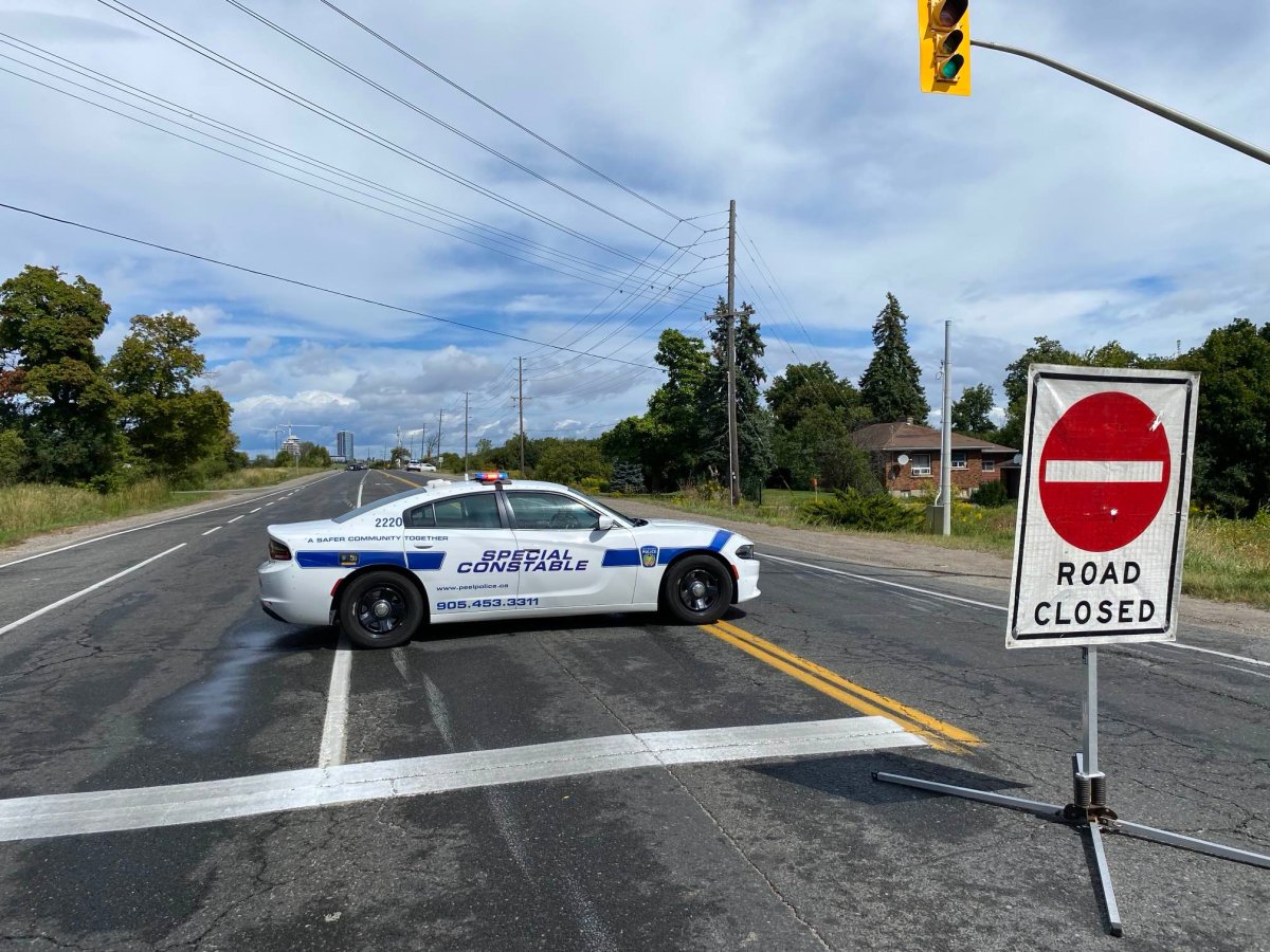 A Peel Regional Police vehicle is seen near the scene of a collision on Sept. 8, 2024.