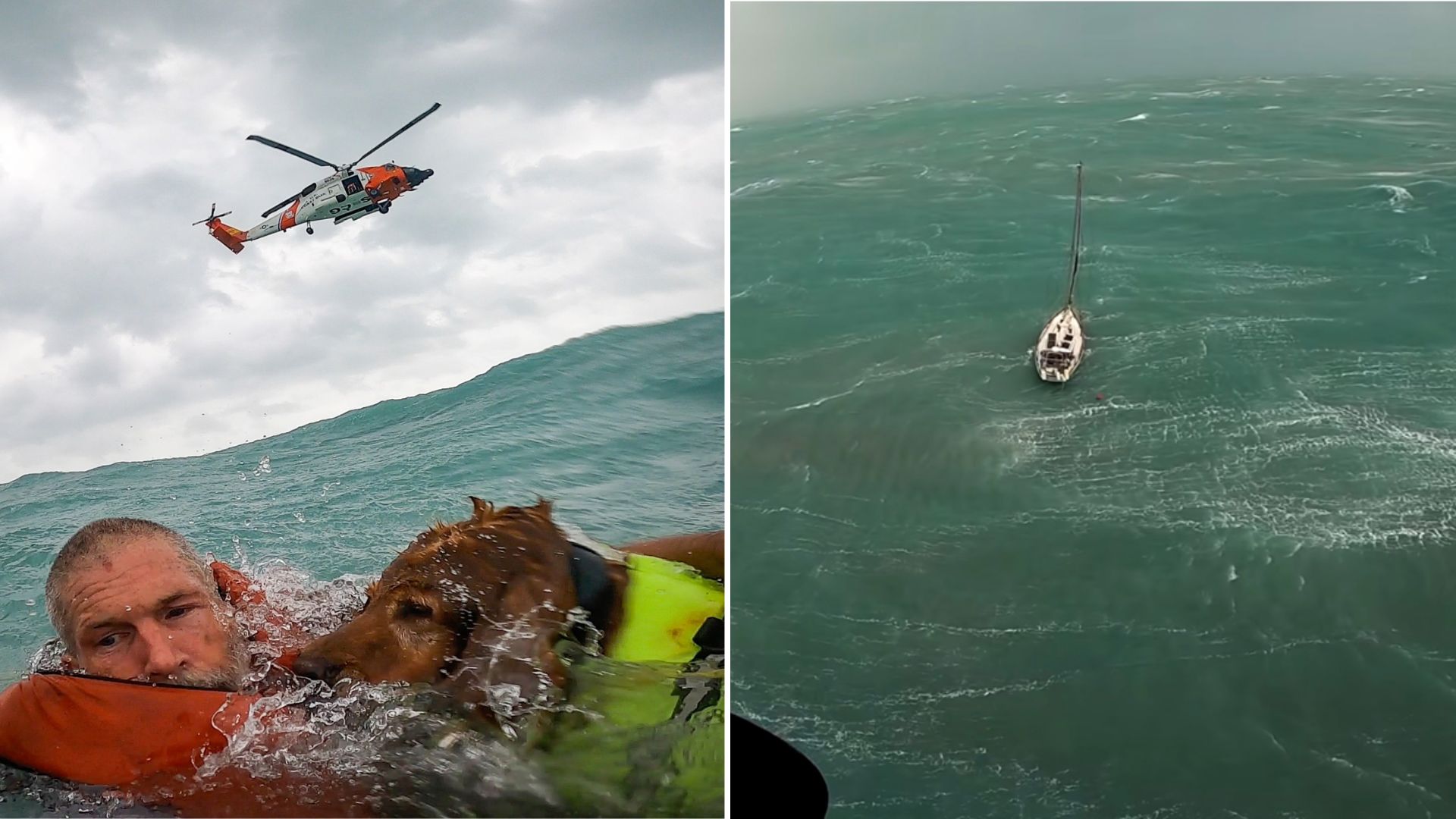 Man, dog saved from sinking boat in daring sea rescue during Hurricane Helene