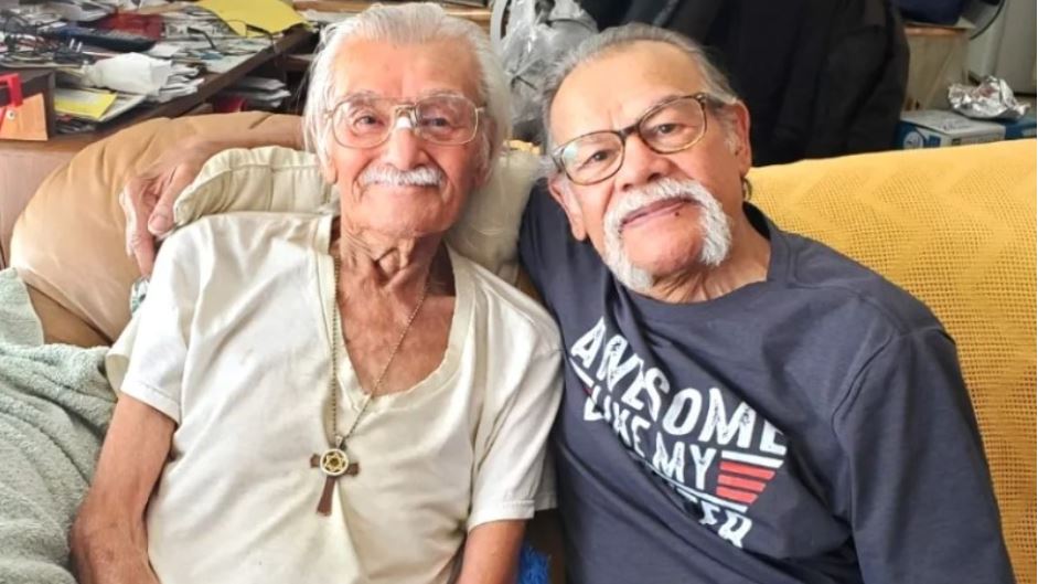 Luis Armando Albino, right, reunites with his brother Roger, more than 70 years after he was kidnapped from Oakland in 1951.