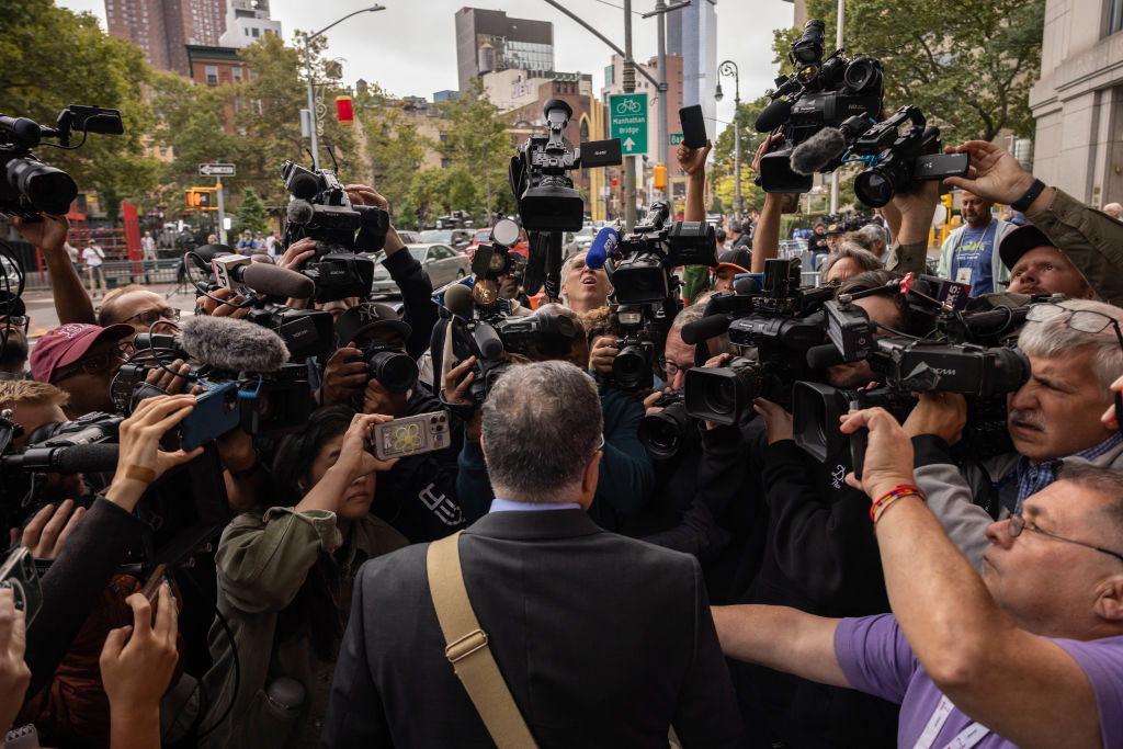 Marc Agnifilo, lawyer for Sean "Diddy" Combs, centre, speaks to members of the media while arriving at court in New York, US, on Tuesday, Sep. 17, 2024.