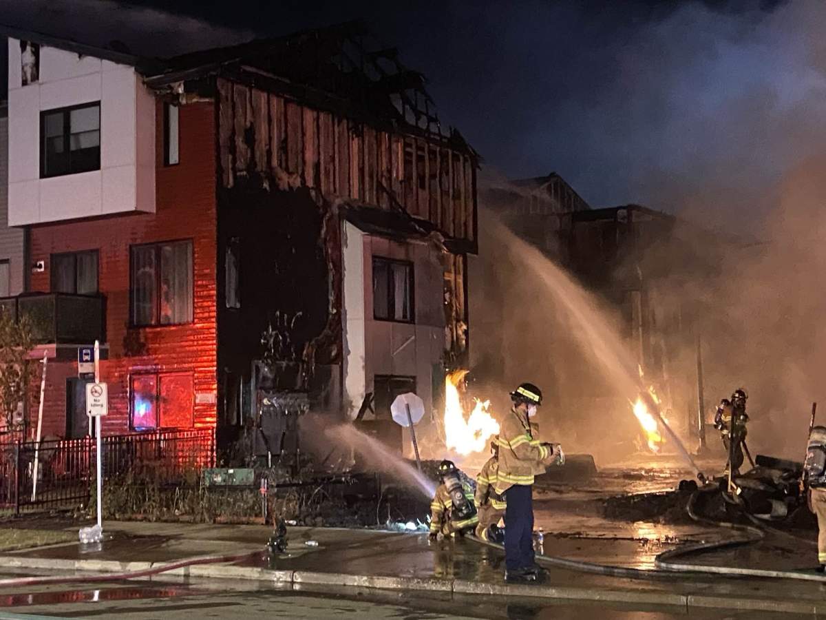 Crews battle structure fire in the area of 35th Avenue and Desrochers Blvd. SW Edmonton Wednesday, Sept. 18, 2024.