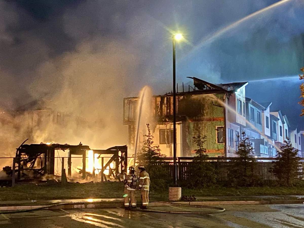 Crews battle structure fire in the area of 35th Avenue and Desrochers Blvd. SW Edmonton Wednesday, Sept. 18, 2024.