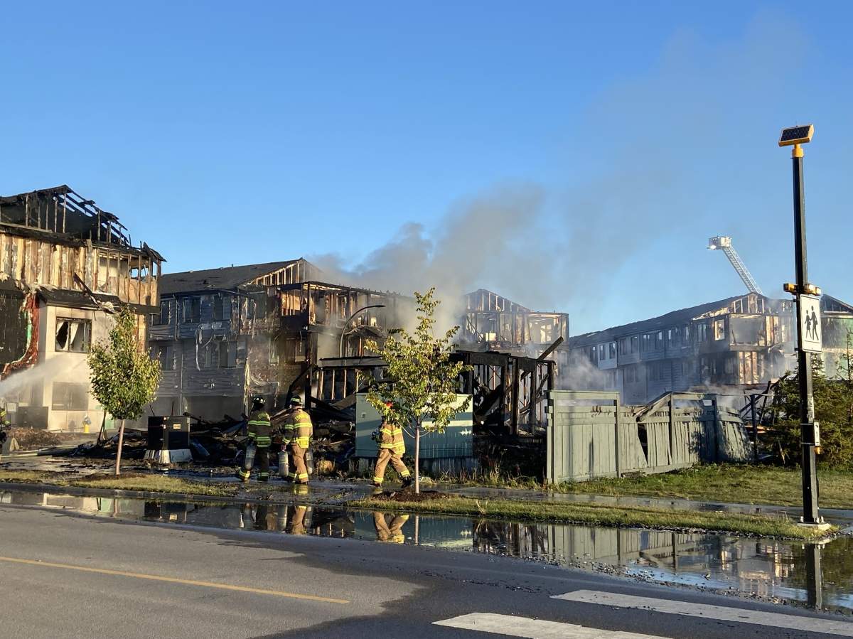 Crews battle structure fire in the area of 35th Avenue and Desrochers Blvd. SW Edmonton Wednesday, Sept. 18, 2024.