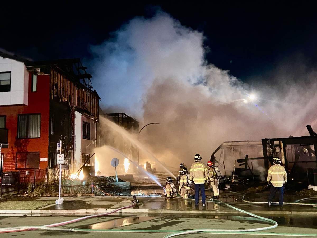 Crews battle structure fire in the area of 35th Avenue and Desrochers Blvd. SW Edmonton Wednesday, Sept. 18, 2024.