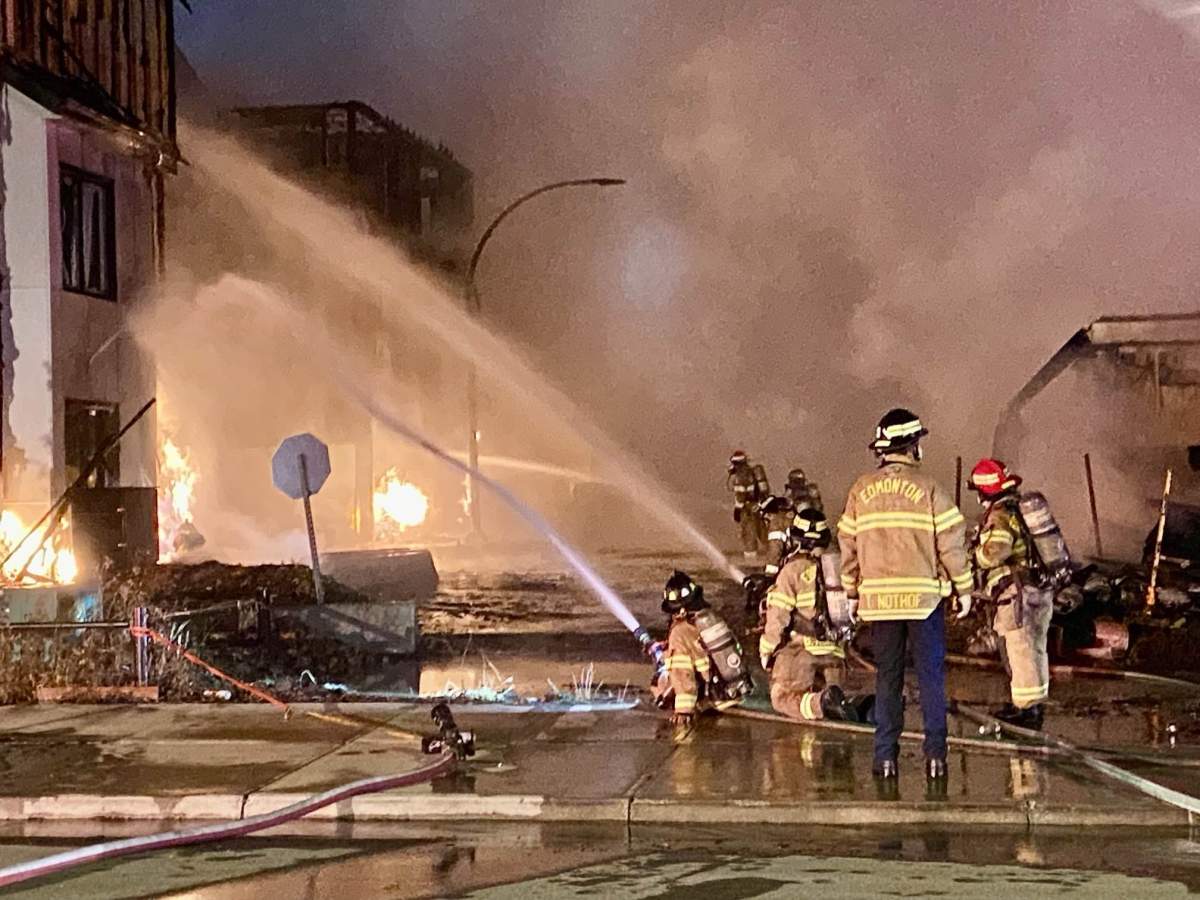 Crews battle structure fire in the area of 35th Avenue and Desrochers Blvd. SW Edmonton Wednesday, Sept. 18, 2024.