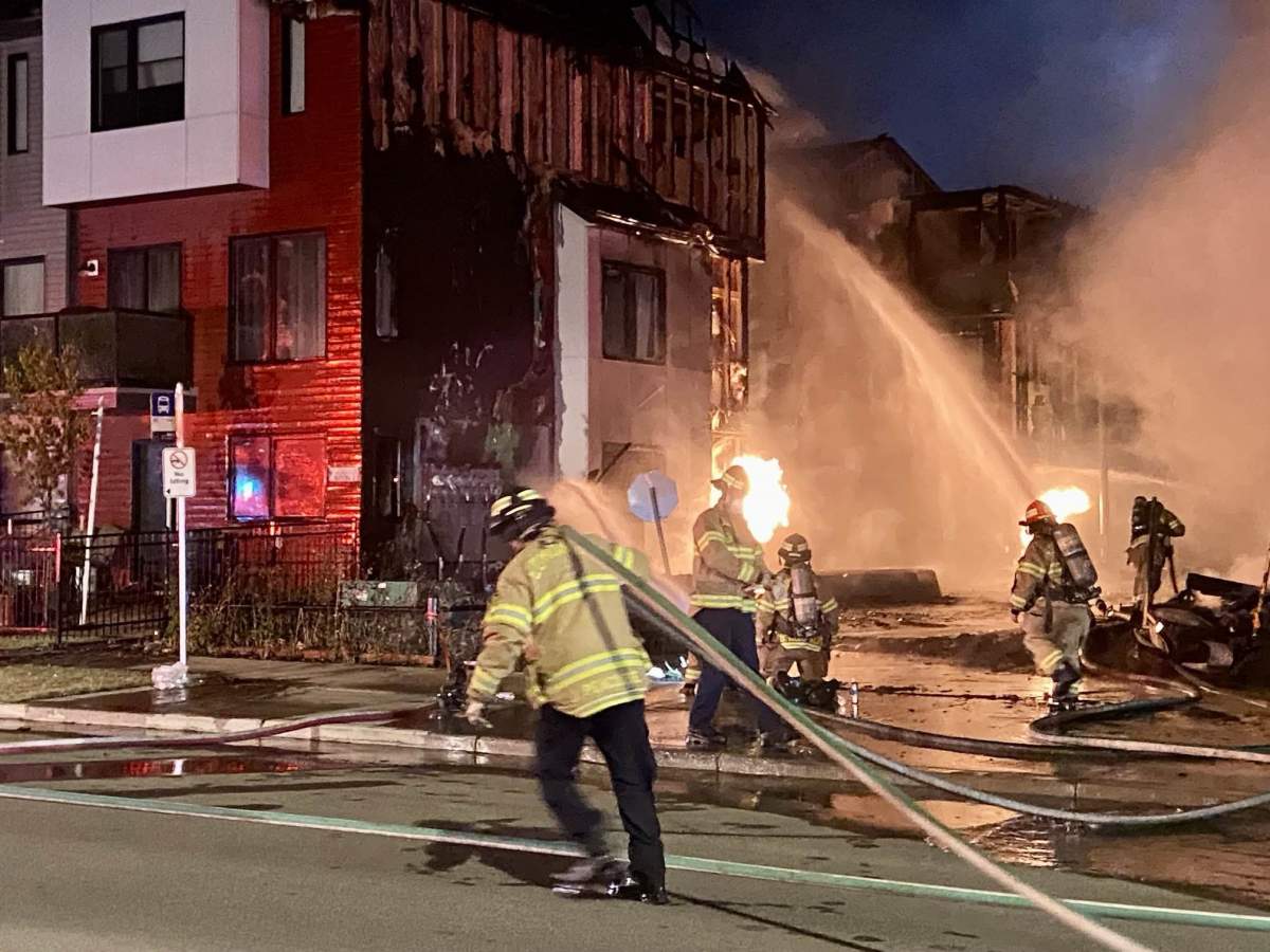 Crews battle structure fire in the area of 35th Avenue and Desrochers Blvd. SW Edmonton Wednesday, Sept. 18, 2024.