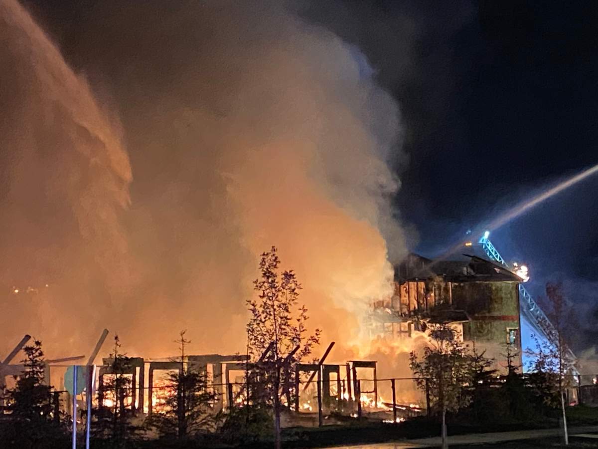 Crews battle structure fire in the area of 35th Avenue and Desrochers Blvd. SW Edmonton Wednesday, Sept. 18, 2024.