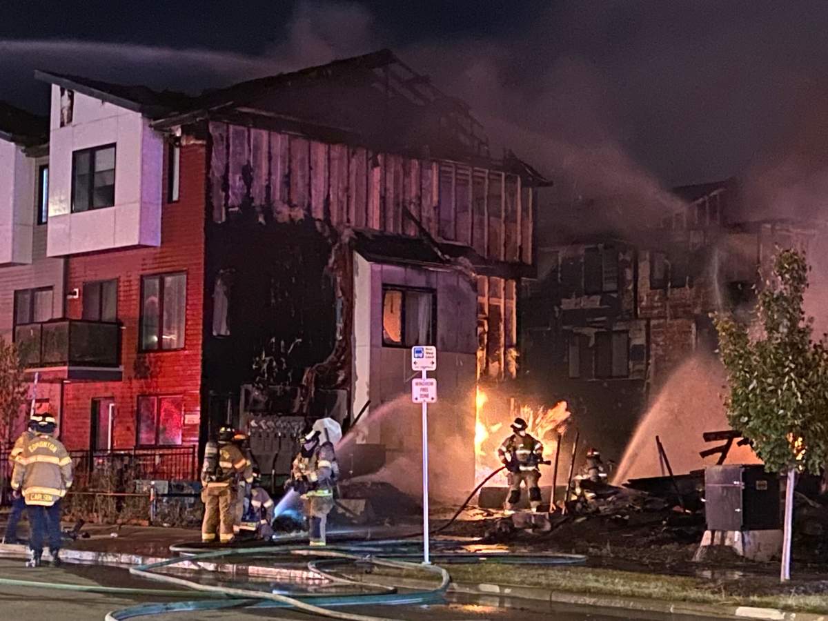 Crews battle structure fire in the area of 35th Avenue and Desrochers Blvd. SW Edmonton Wednesday, Sept. 18, 2024.