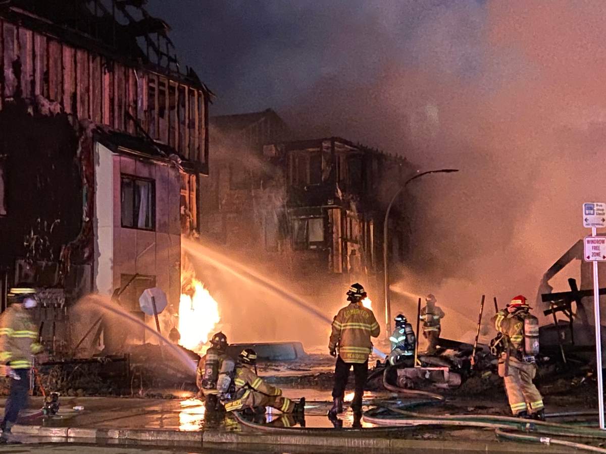 Crews battle structure fire in the area of 35th Avenue and Desrochers Blvd. SW Edmonton Wednesday, Sept. 18, 2024.