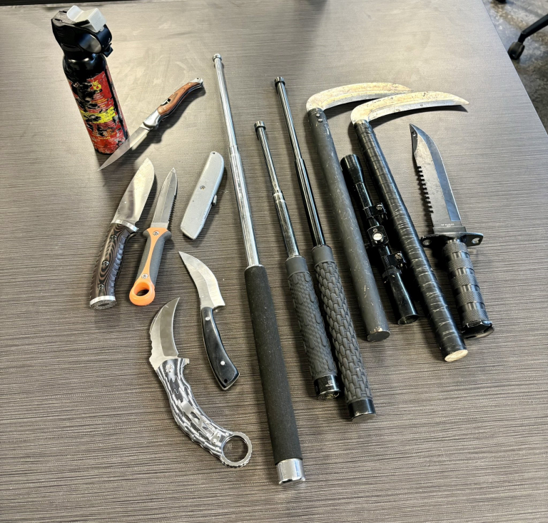 A look at the weapons seized from the 900-block of Pandora Avenue in Victoria.