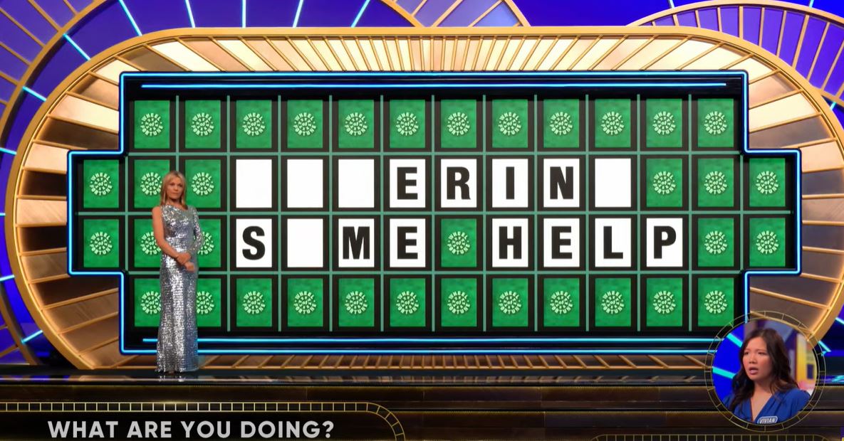 A Wheel of Fortune board, with some blank letters.