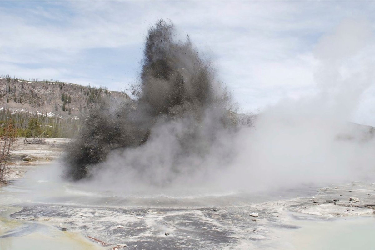 In this image released by the USGS agency, a hydrothermal event is seen in Biscuit Basin in Yellowstone National Park in 2009.