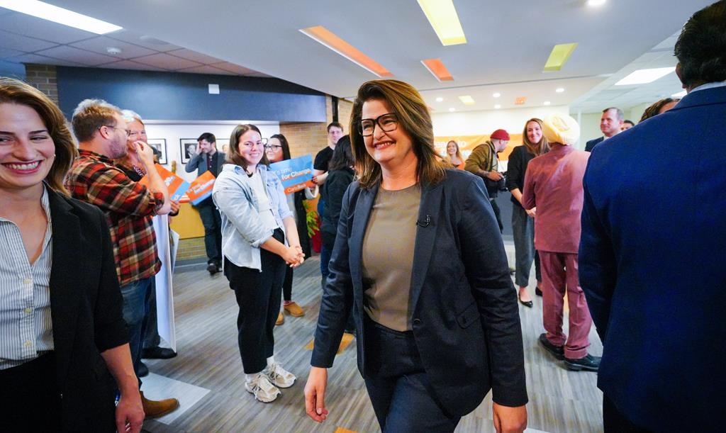 Saskatchewan NDP Leader Carla Beck, walks after launching her party's election campaign in Regina, Tuesday, Oct. 1, 2024. THE CANADIAN PRESS/Heywood Yu.