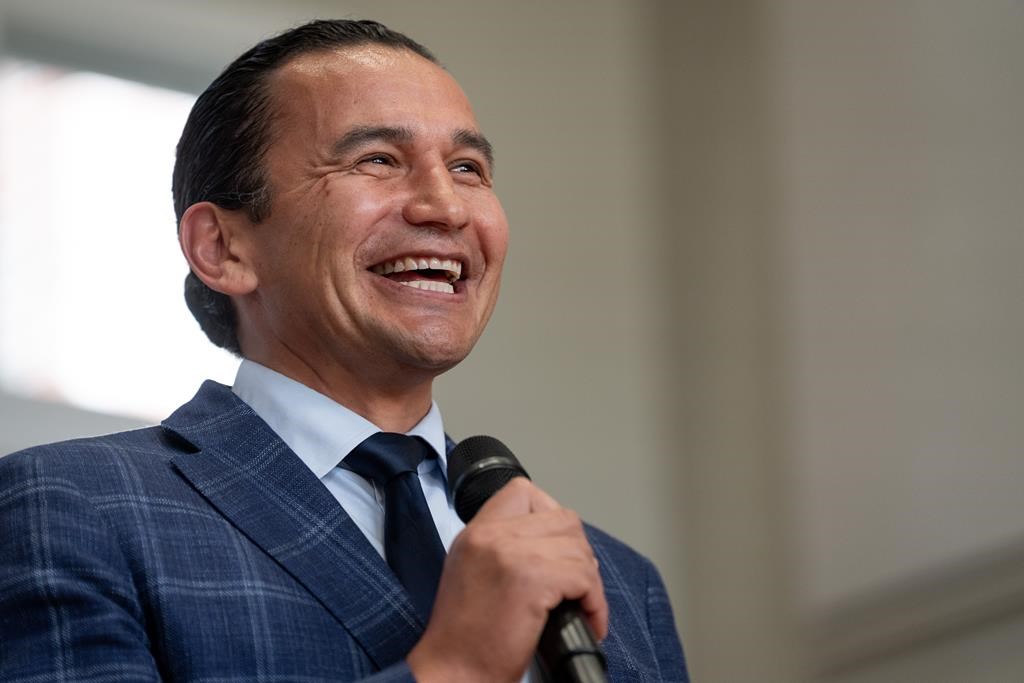 Manitoba Premier Wab Kinew speaks during a B.C. NDP campaign event in Vancouver, Thursday, Sept. 12, 2024. 