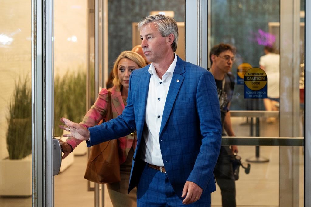 Nova Scotia Premier Tim Houston leaves a meeting between Canada's premiers and Indigenous leaders in Halifax on Monday, July 15, 2024. Houston says police are investigating after an undisclosed amount of money was taken without authorization from his riding association’s fund. THE CANADIAN PRESS/Darren Calabrese.