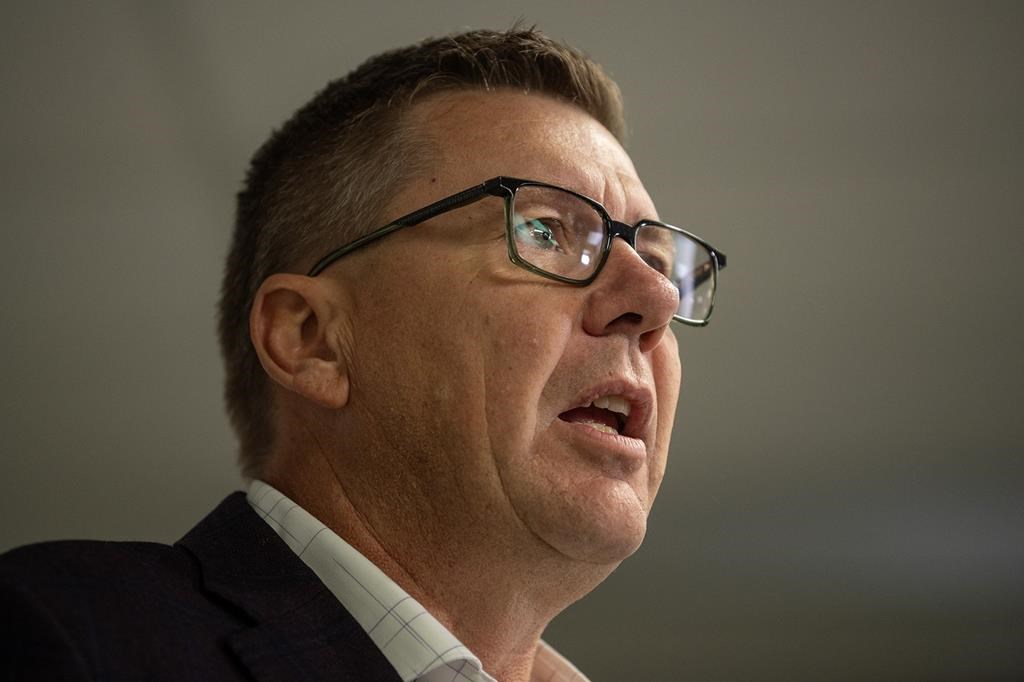 Saskatchewan Party Leader Scott Moe speaks during a media event in Saskatoon. THE CANADIAN PRESS/Liam Richards.