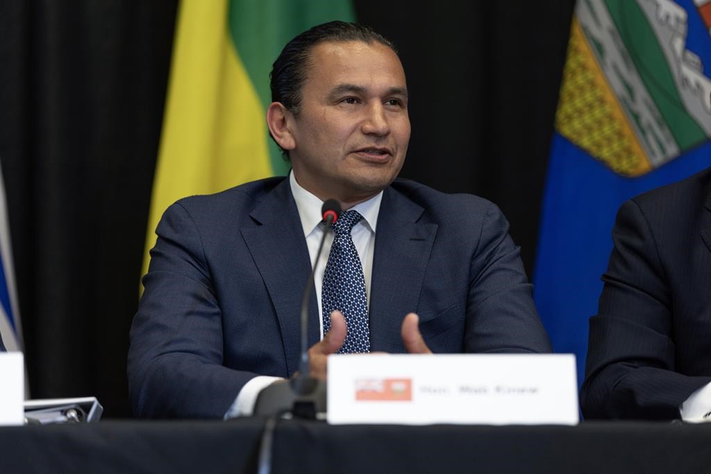 Manitoba Premier Wab Kinew speaks during the media availability at the 2024 Western Premiers’ Conference in Whitehorse, Monday, June 10, 2024. 