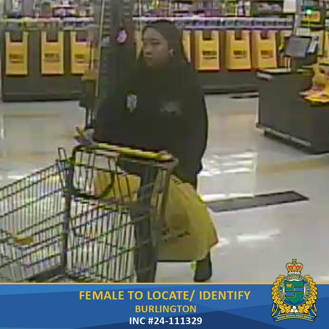 Police are attempting to identify a female who was observed on CCTV footage on October 1 at the Giant Tiger located at 2025 Guelph Line in Burlington buying clothing.