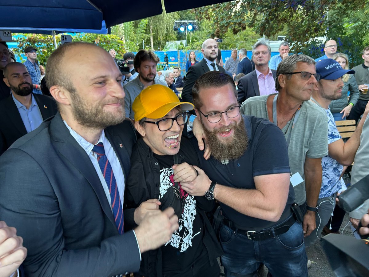 AfD supporters, including Dominick Asch (right) on Sept. 22, 2024.