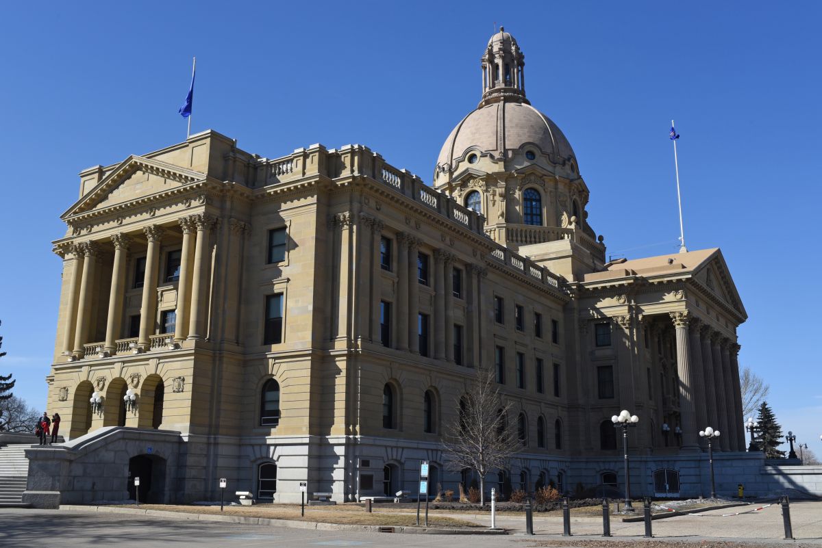 The Alberta legislature Building is pictured in Edmonton, Alberta on April 8, 2023.