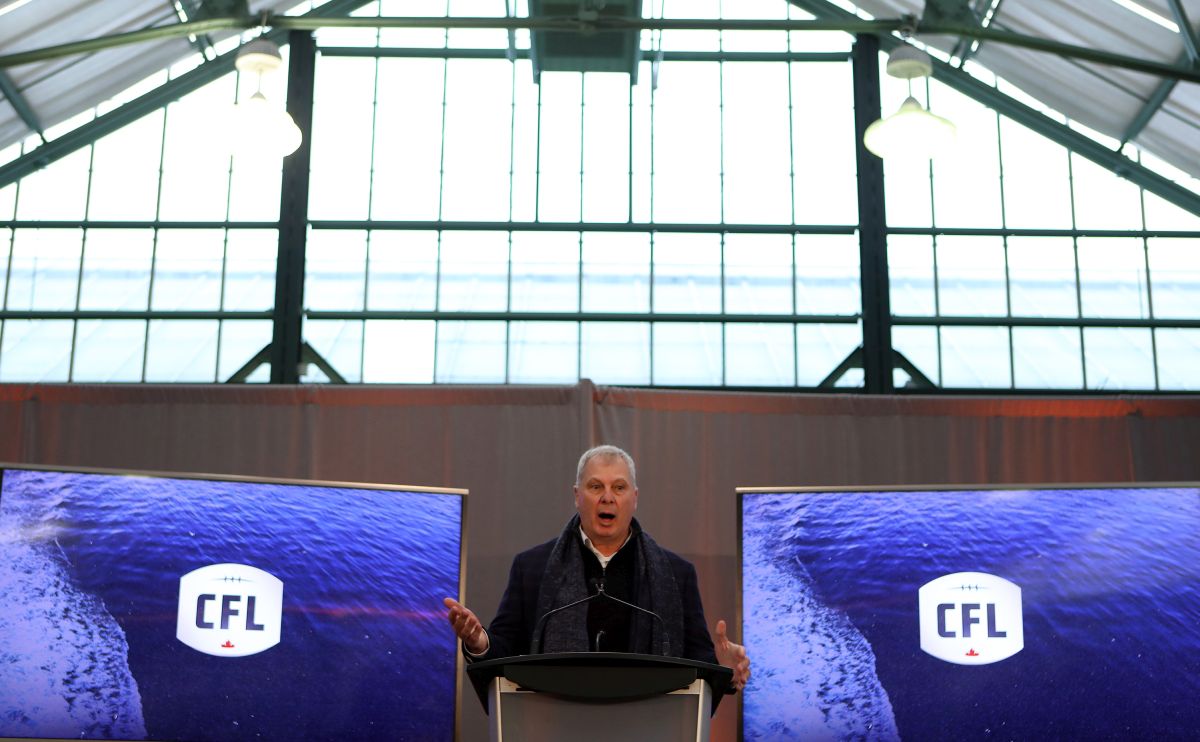 CFL Commissioner Randy Ambrosie announces that the BC Lions will be hosting the Ottawa Redblacks on August 31, 2024 at Royal Athletic Park during a press conference at the Victoria Conference Centre in Victoria, B.C., on Wednesday, November 29, 2023.