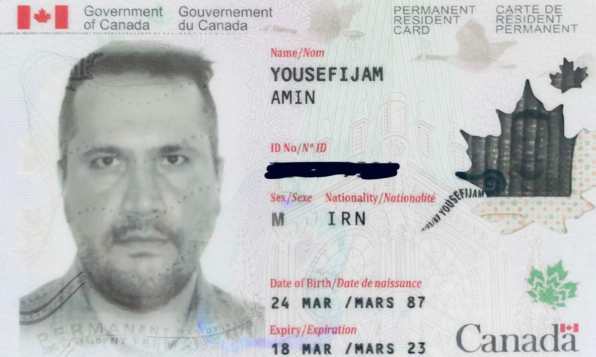 Amin Yousefijam's Canadian residence card. He has legally changed his name to Ameen Cohen.
