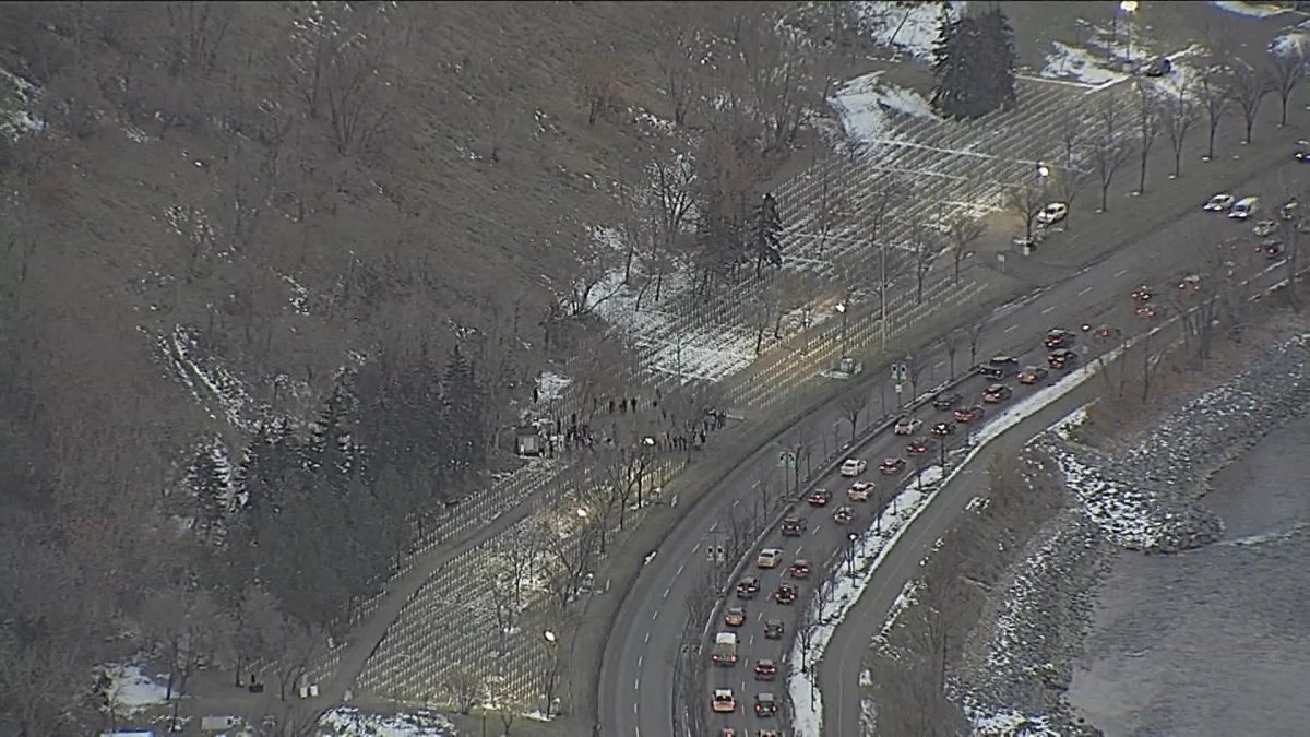 The more than 3,500 crosses that make up Calgary's Field of Crosses as seen from the air.