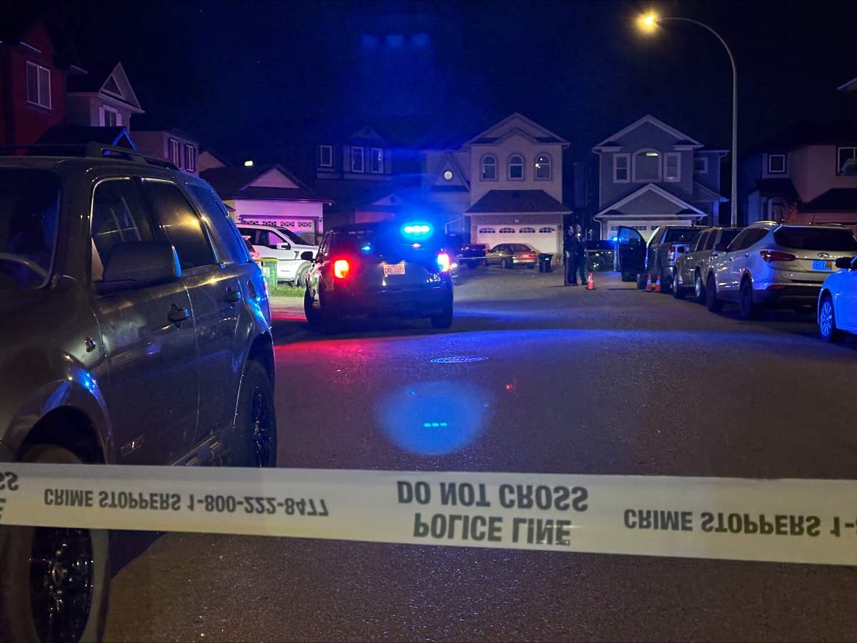 Police tape was blocking off part of Saddlelake Green Northeast in Calgary early Tuesday morning as police investigated a reported shooting.