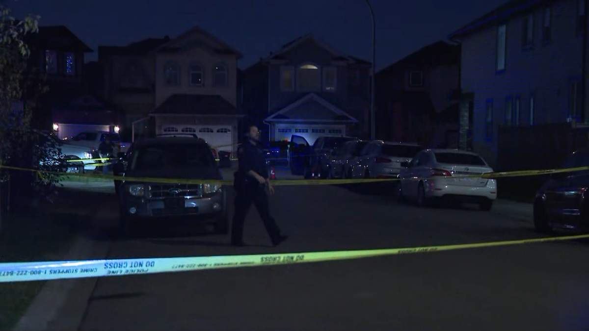 Police tape was blocking off part of Saddlelake Green Northeast in Calgary early Tuesday morning as police investigated a reported shooting.