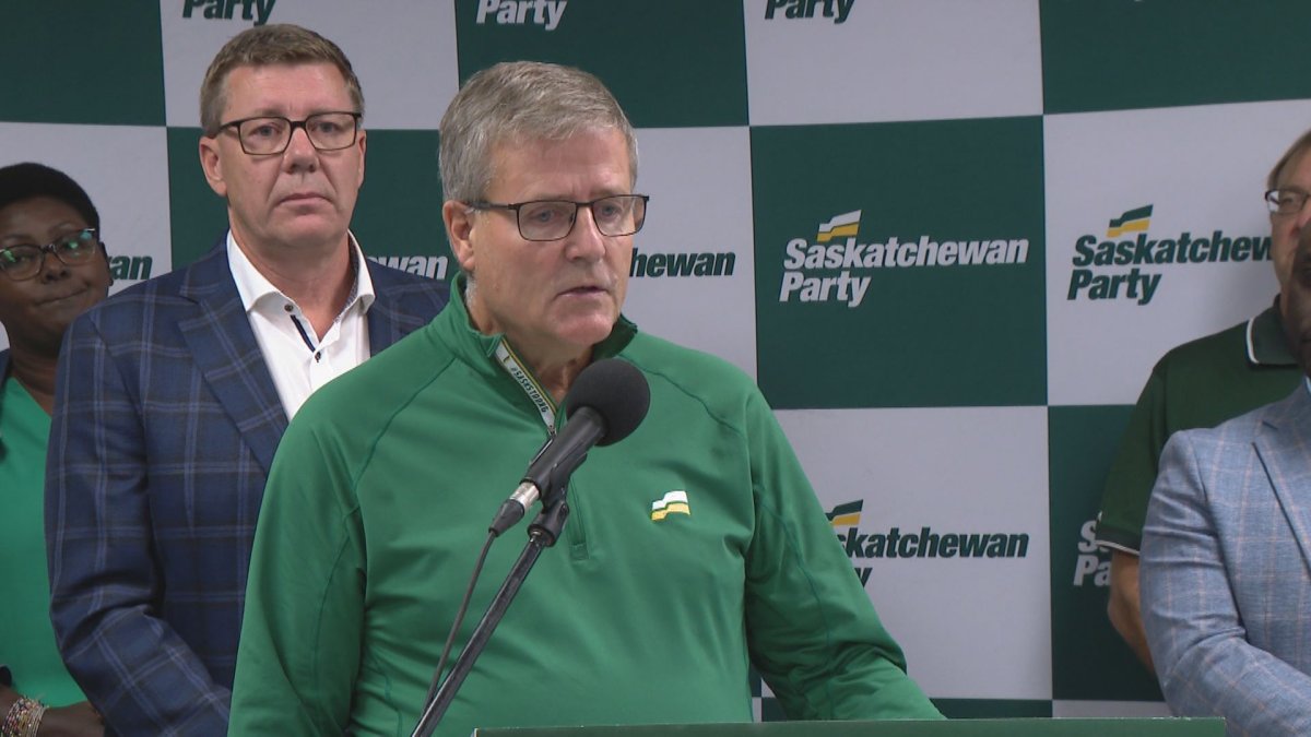 Sask. Party candidate David Buckingham speaks at an election announcement on October 9, 2024.