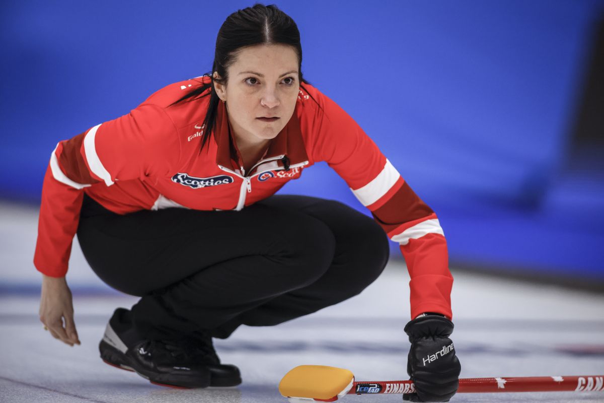 Team Canada skip Kerri Einarson watches her shot as they play Team Manitoba-Cameron in qualifications at the Scotties Tournament of Hearts in Calgary, Friday, Feb. 23, 2024. Einarson has come to terms with flux in her curling team's lineup.