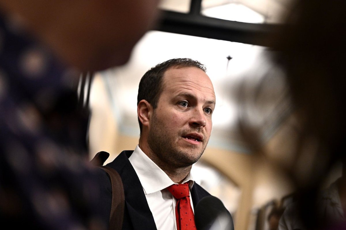 Liberal MP Nathaniel Erskine-Smith takes questions from reporters as he arrives for a meeting of the Liberal caucus, on Parliament Hill in Ottawa on Wednesday, June 5, 2024.