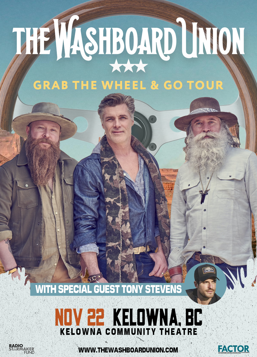 Juno and 9X Award winning band The Washboard Union bring their Grab The Wheel and Go Tour to Kelowna Friday, November 22nd. Tickets on sale www.thewashboardunion.com