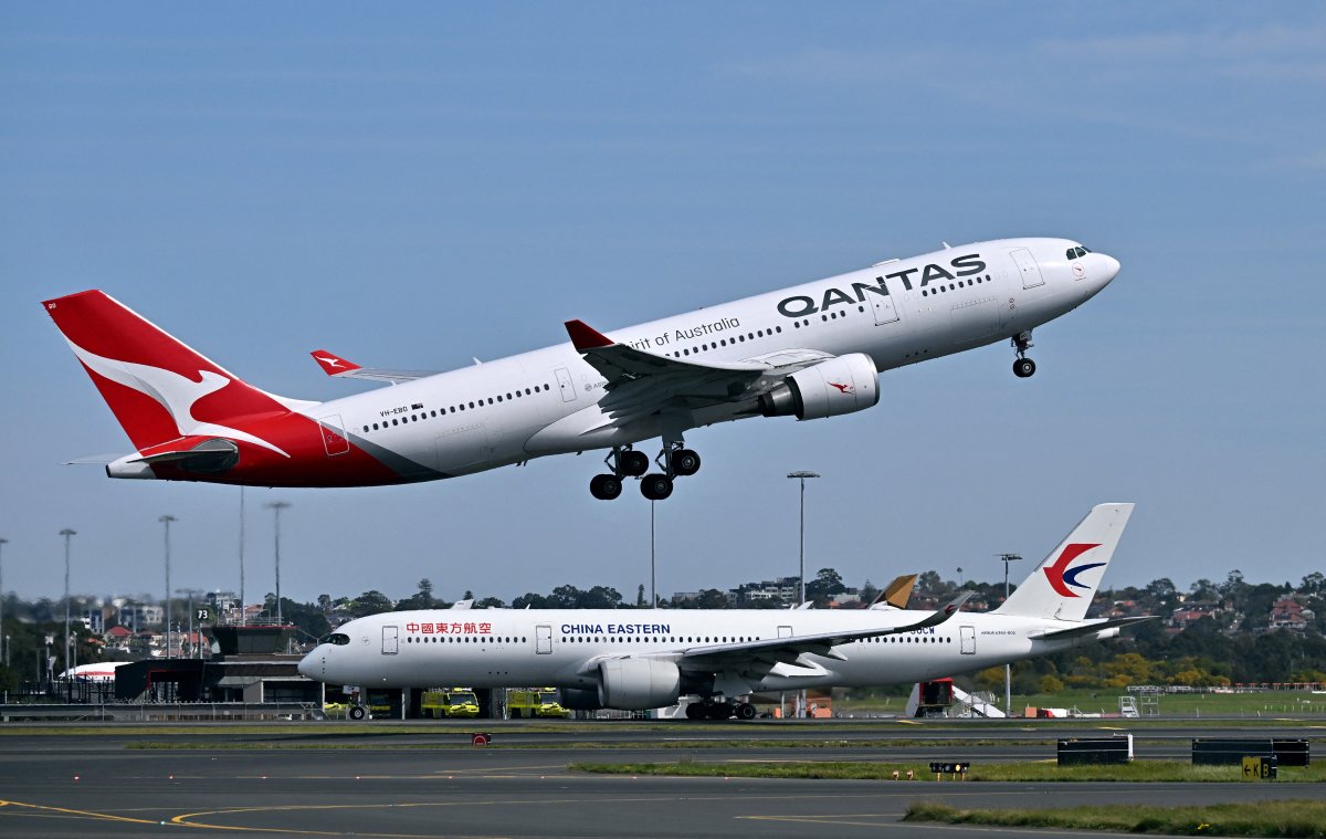 A Qantas plane taking off.